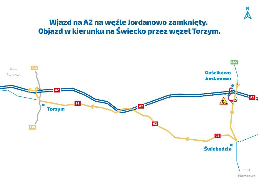 Remont nawierzchni na węźle A2 Jordanowo – otwarcie wjazdu z S3 w kierunku Poznania