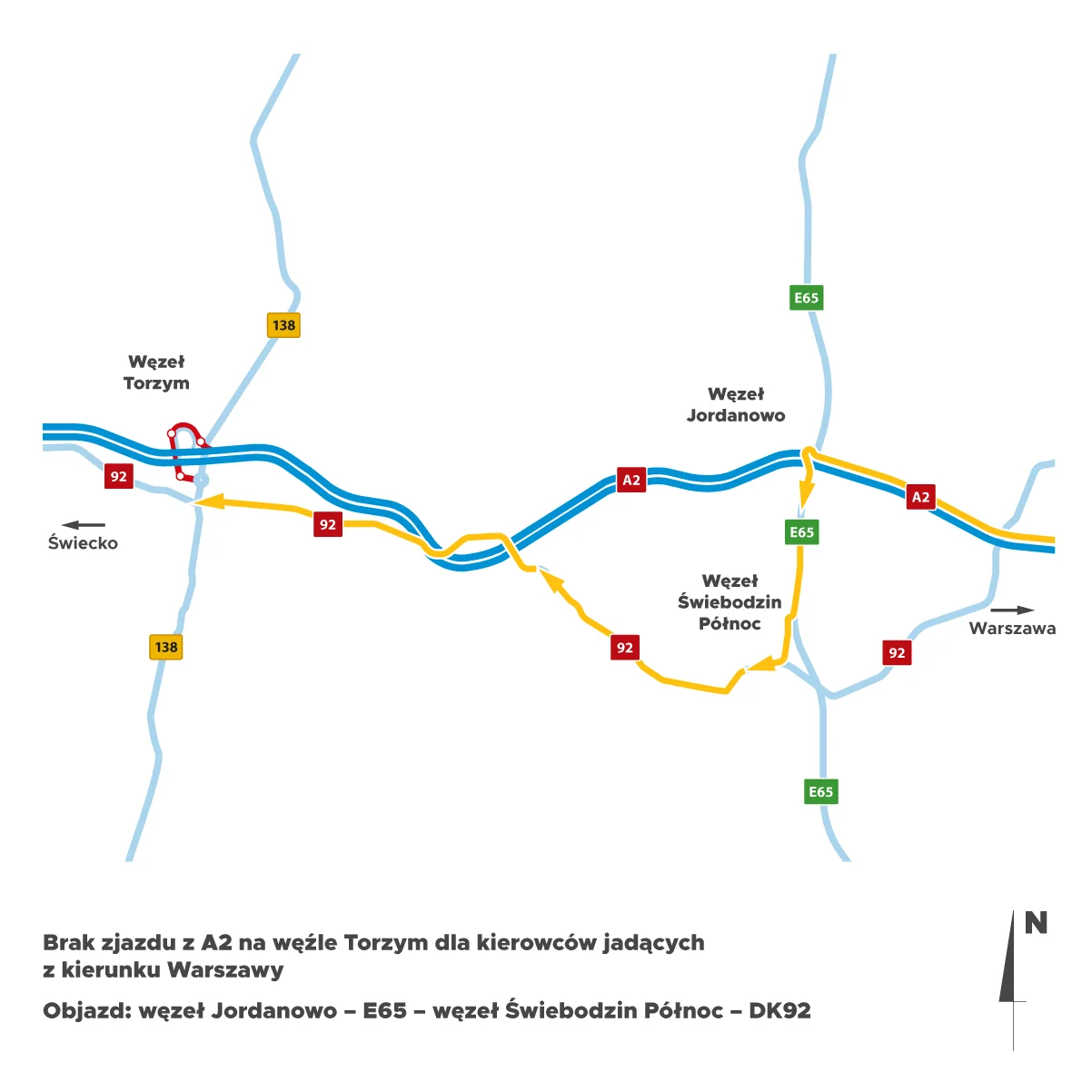 Uwaga kierowcy – zmiany na węźle Torzym (A2). Objazd i utrudnienia od 22 lipca