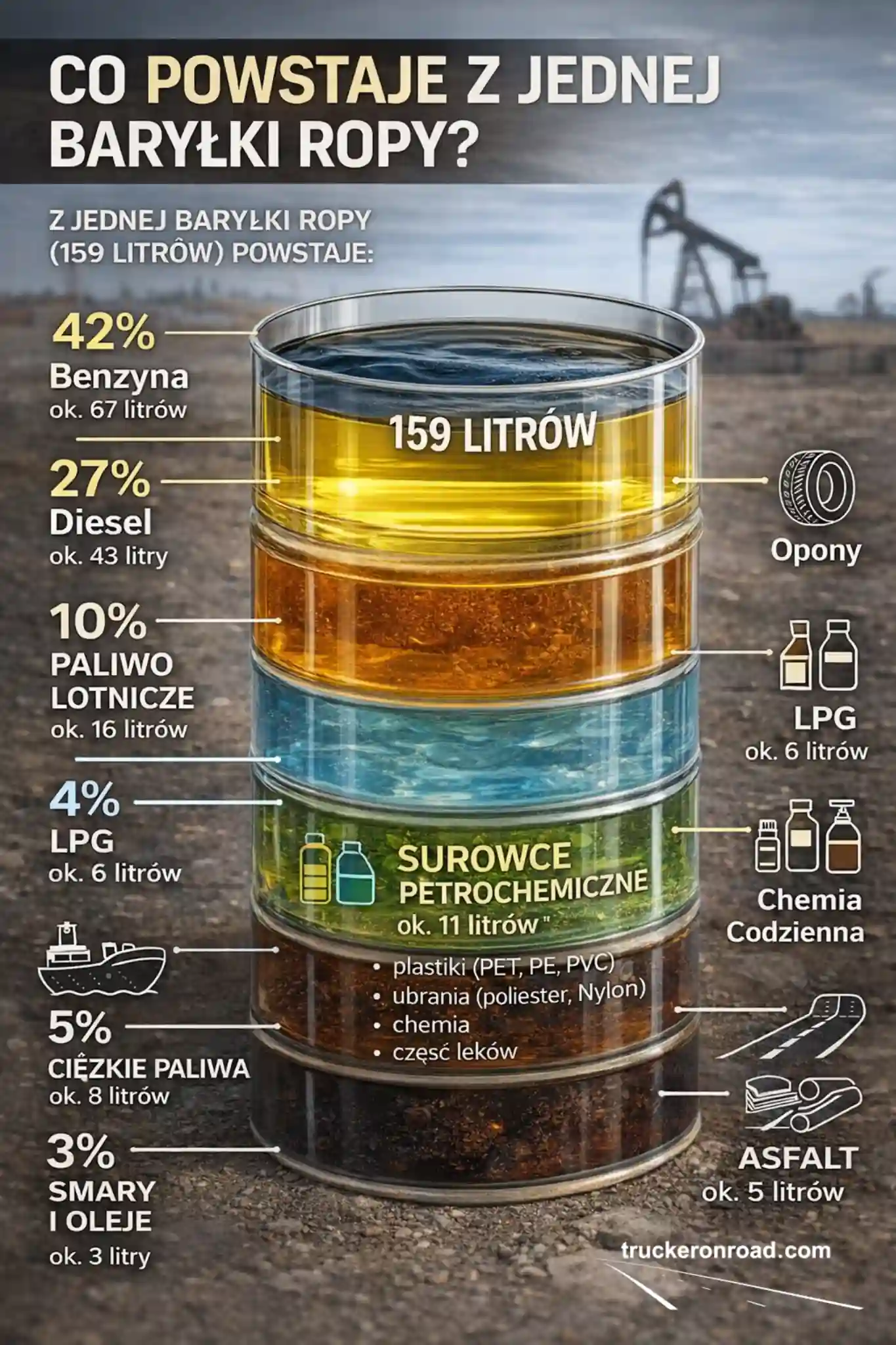 159 litrów, które napędzają świat – co naprawdę powstaje z jednej baryłki ropy?